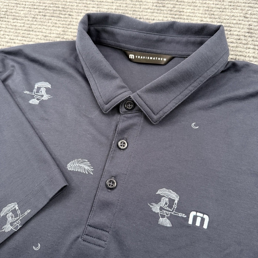 Travis Mathew Polo Shirt Men's Size XL Blue/Grey Hawaiian Sea Goddess Golf